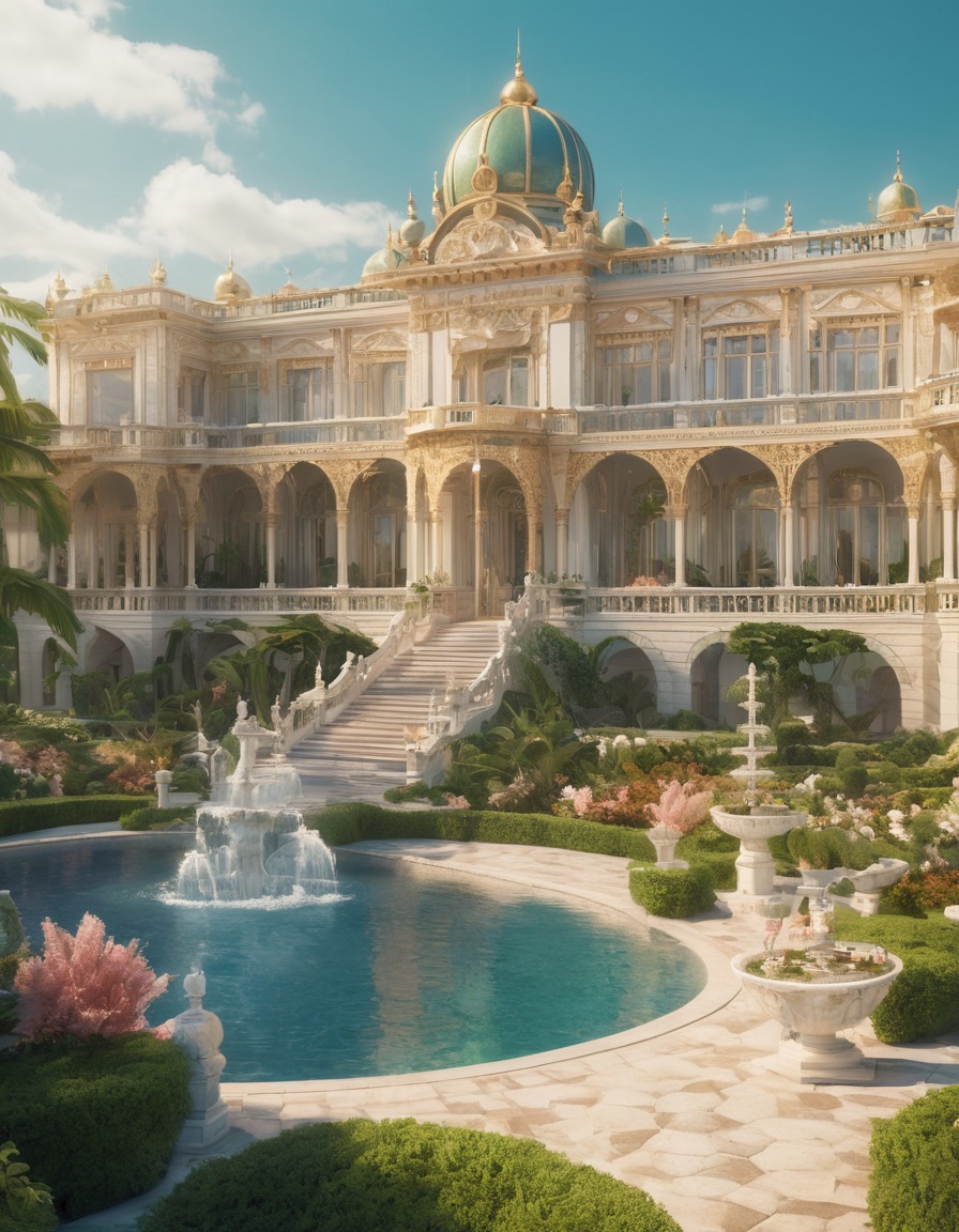 luxurious, palace, ornate, gardens, opulent