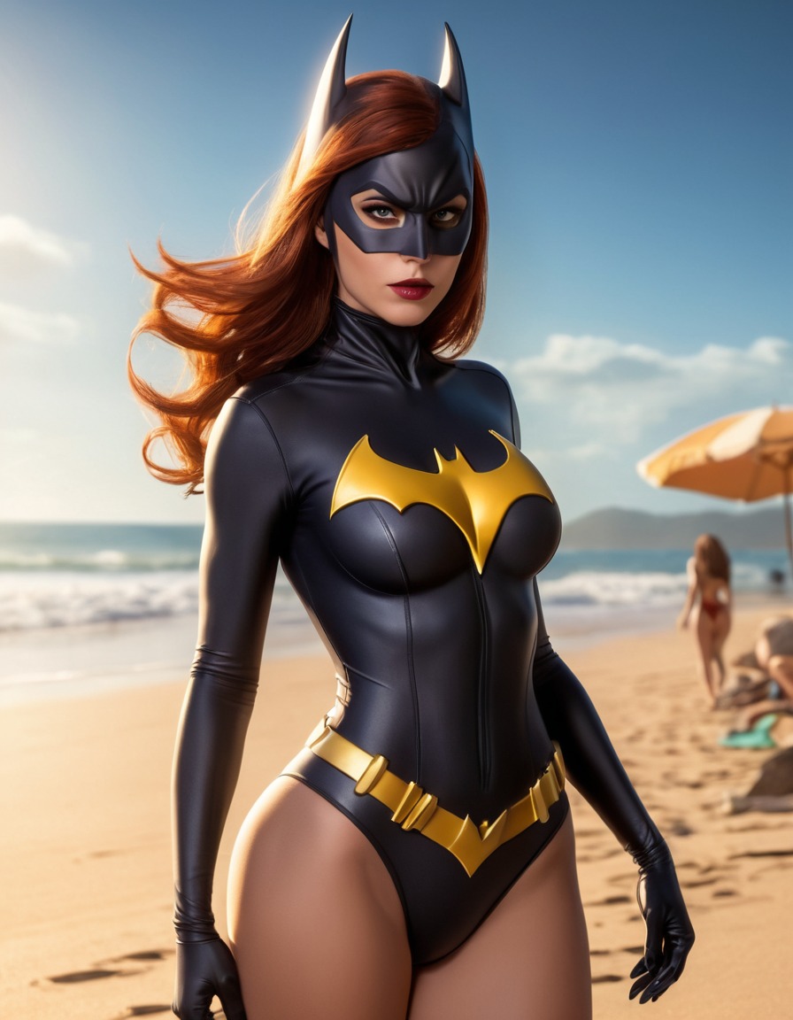 beach, batgirl, dc comics, superhero, swimsuit, character, fictional