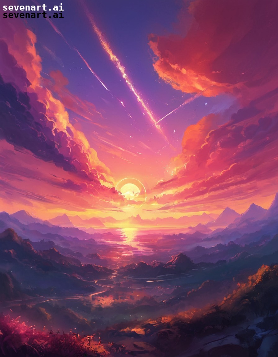 sunset, painting, sky, colors, magical