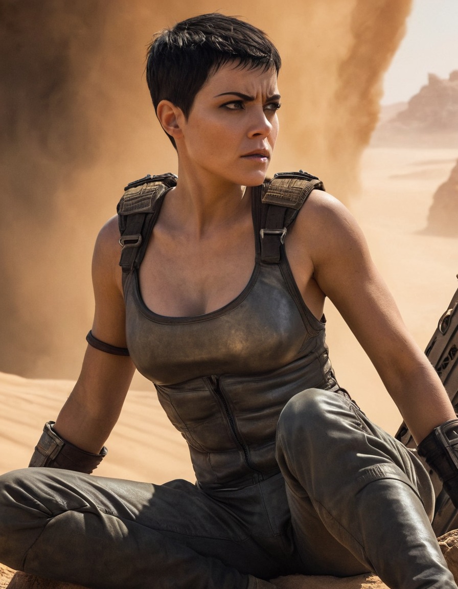 furiosa, mad max, character portrait, post-apocalyptic, female warrior