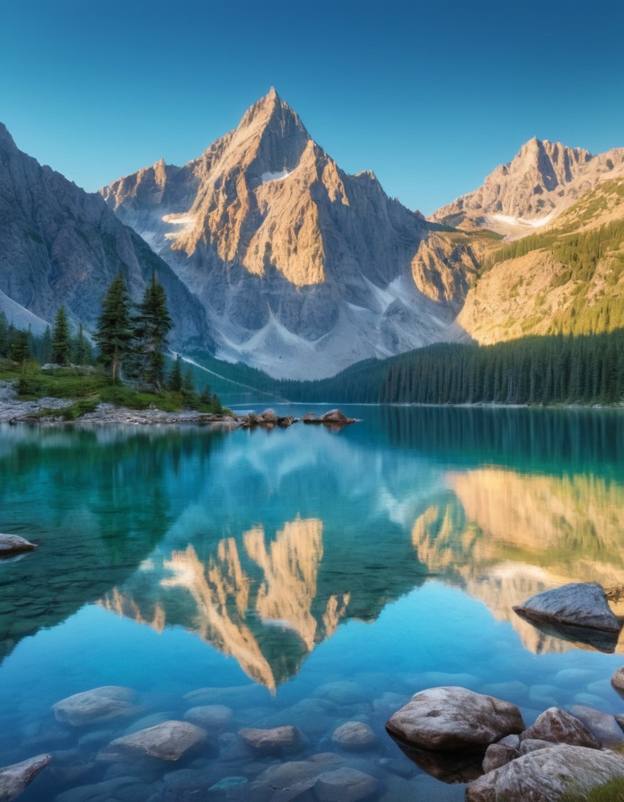 mountain, lake, reflection, nature, serene, blue sky