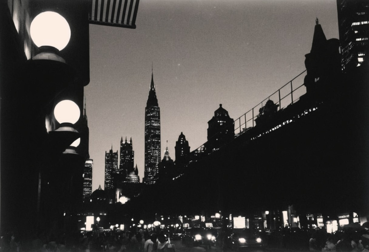 vintage new york, 1950s, elliott erwitt, nyc, nyc at night, glittering nyc, elevated tracks, city at night