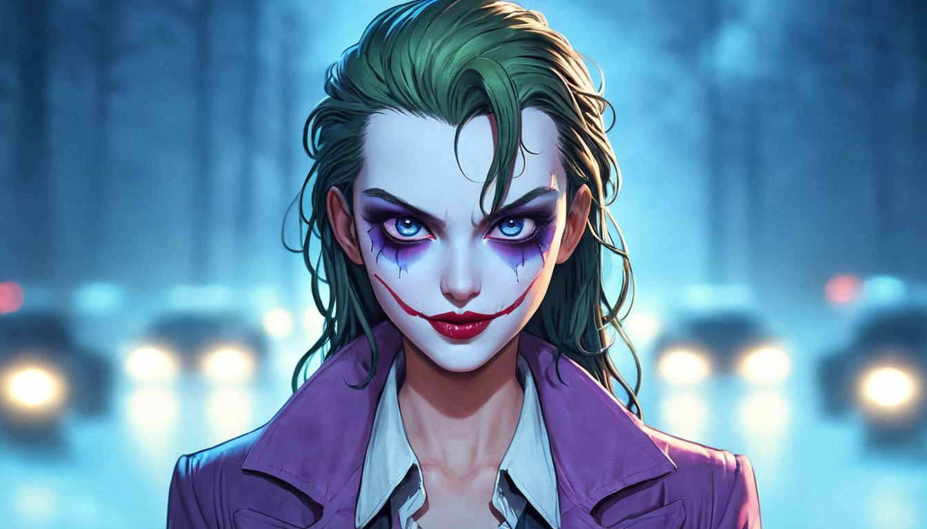 digitalart, fanart, characterdesign, portrait, cartoon, digitalpainting, joker, ladyjoker