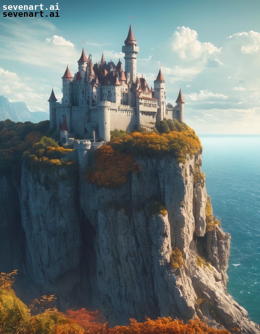 castle, cliff, sea, majestic, scenery