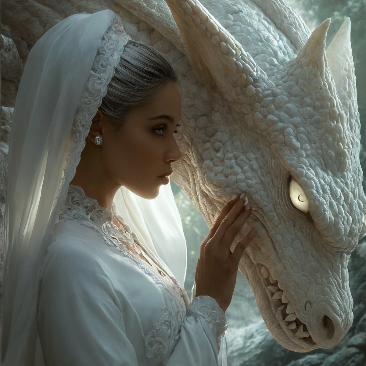 fantasyart, fantasycharacter, dragon, beauty, magic, dungeonsanddragons, fantasy, fantasygirl, mage, sorceress, whitedragon, whitemage, dragonwhisperer, aiart, midjourney, midjourneyai, midjourneyart, midjourneyaiart