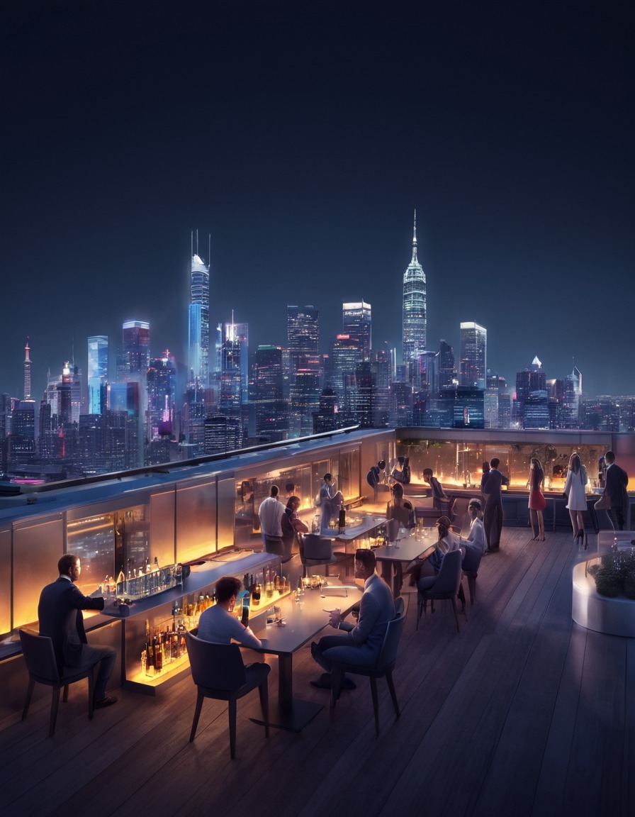 urban, rooftop, cityscape, nightlife, skybar, modern city, city