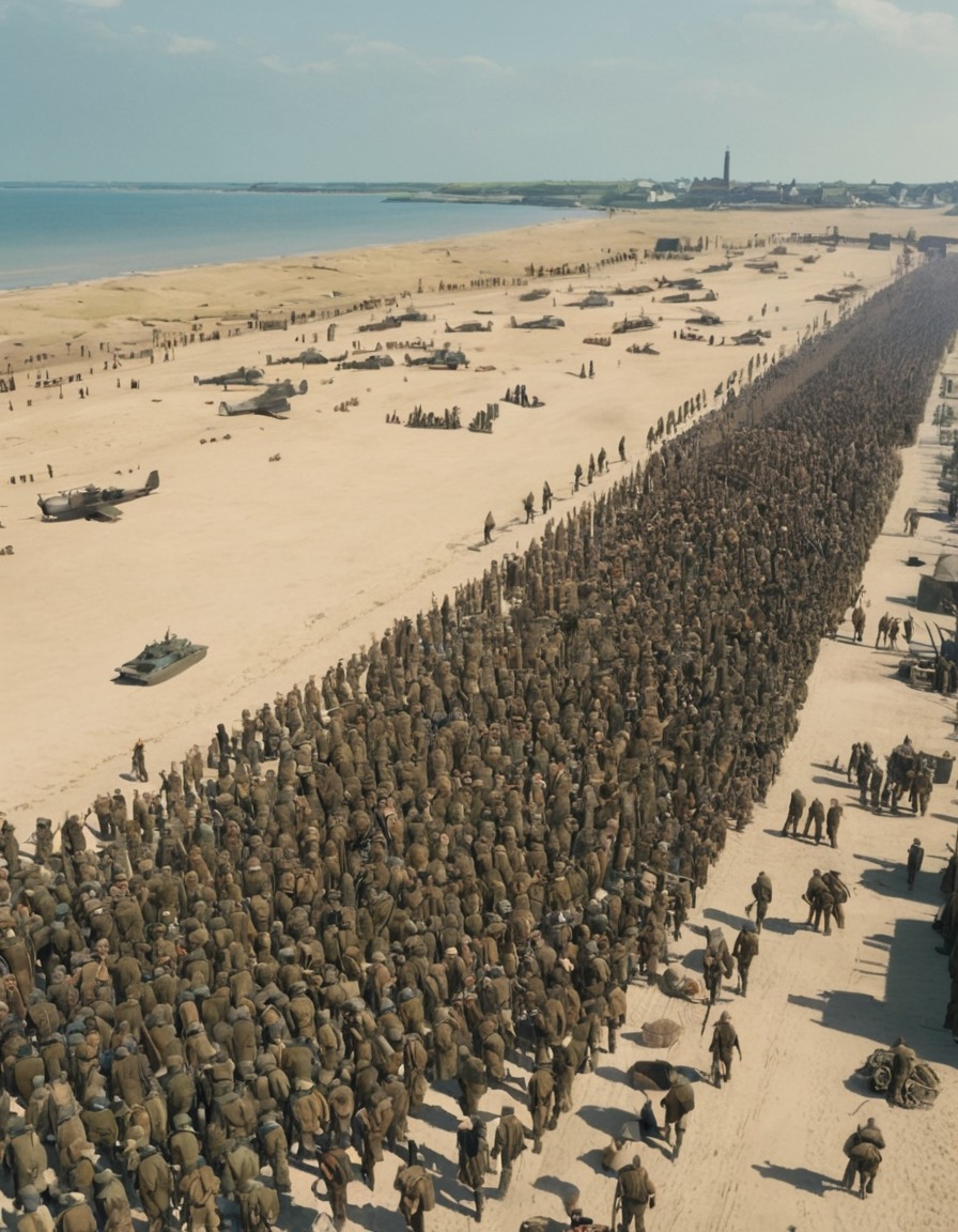 dunkirk, aerial view, soldiers, evacuation, war, historical film, movies