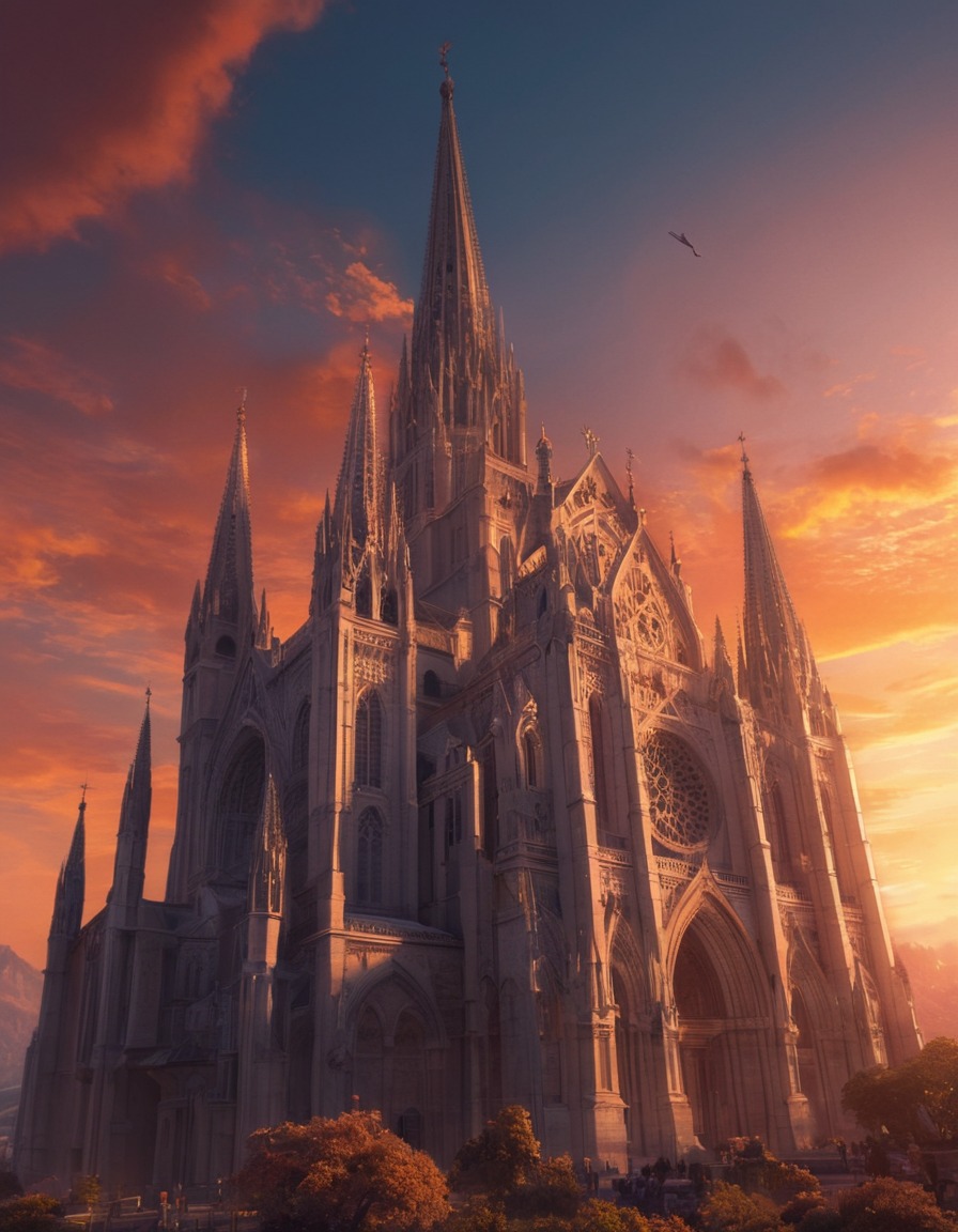 architecture, cathedral, sunset, majestic, spirituality