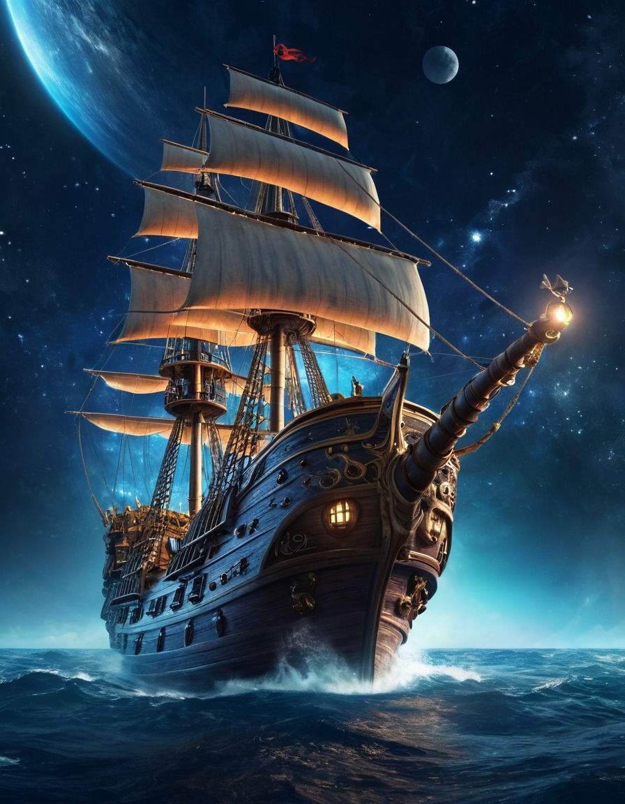 pirate ship, outer space, science fiction, adventure, extraterrestrial encounters