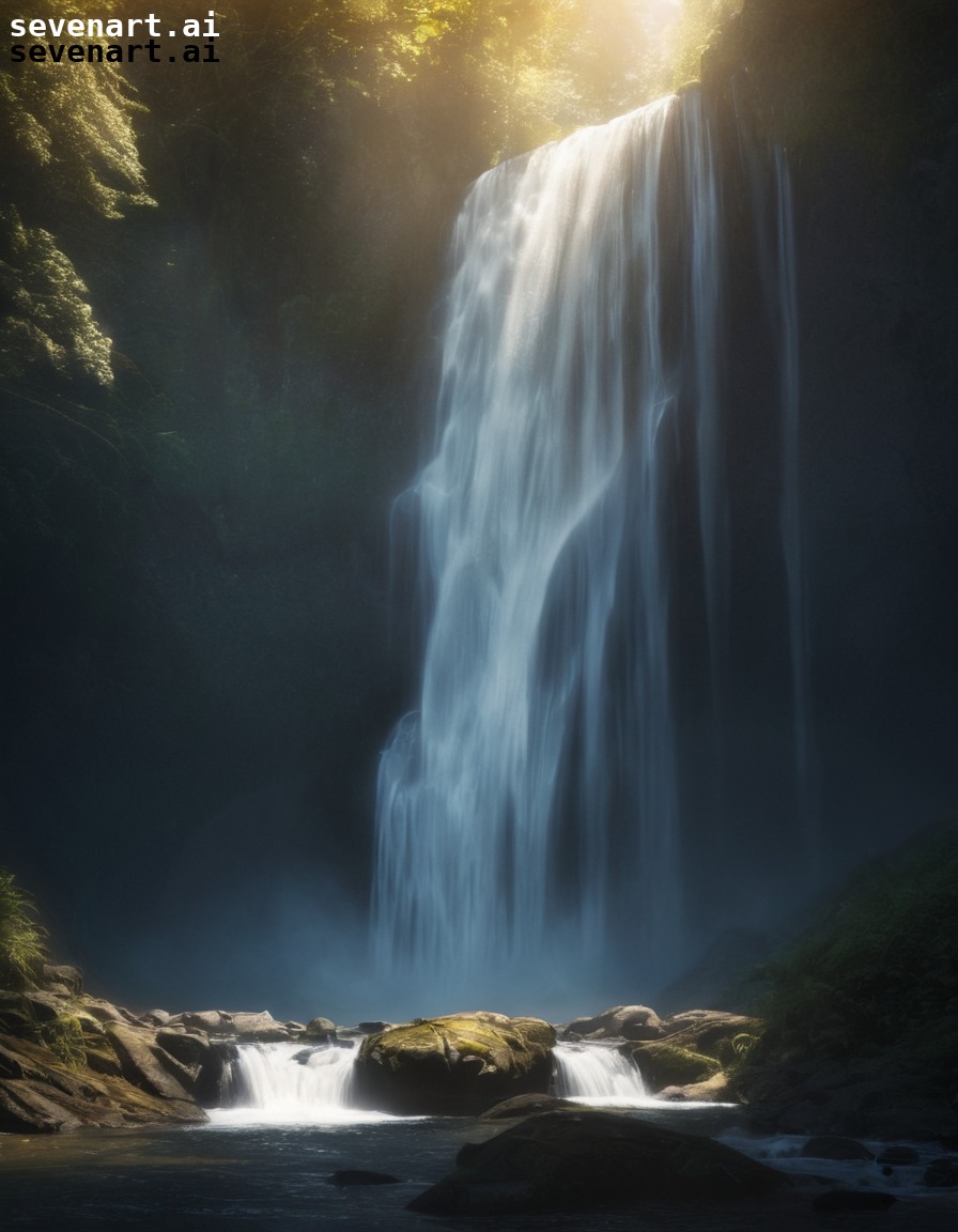 nature, waterfall, light, shadows, pattern