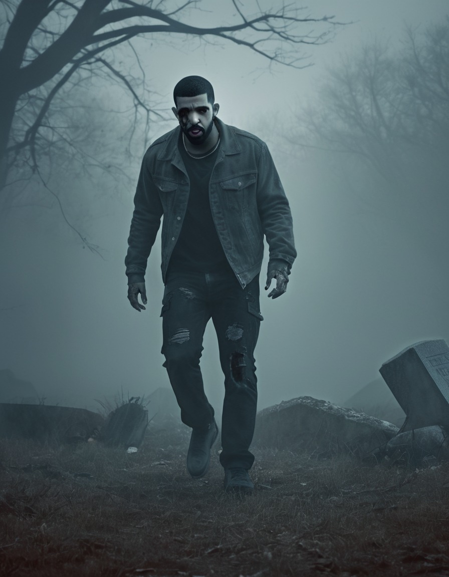 drake, zombie, graveyard, foggy, halloween, celebrities