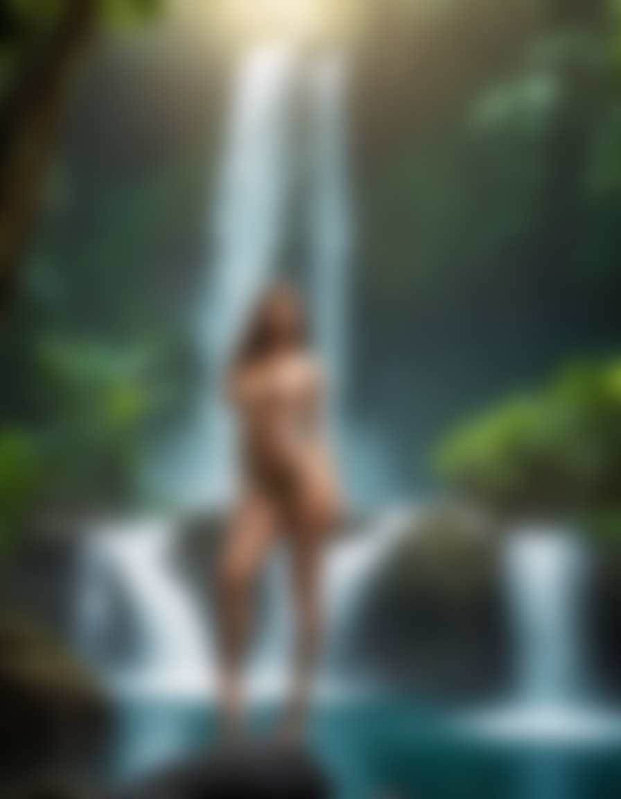 beauty, woman, waterfall, tropical jungle, nature, sexy pose, serene, sexy