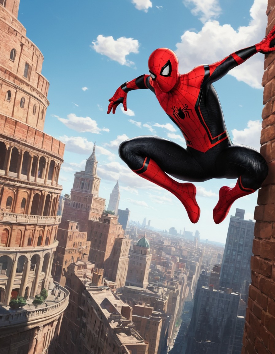 spider-man: far from home, peter parker, marvel, action, superhero, movie scene, artistic interpretation