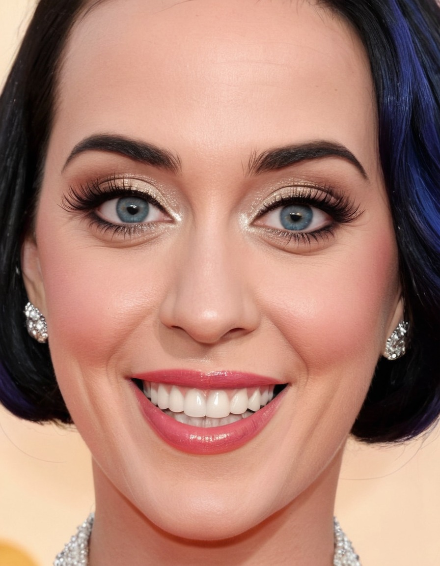 katy perry, big nose, smile, forehead, eyes