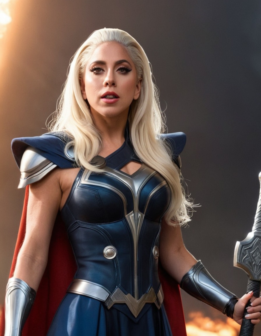 lady gaga, thor, celebrity, musician, superhero, pop culture, imaginary crossover