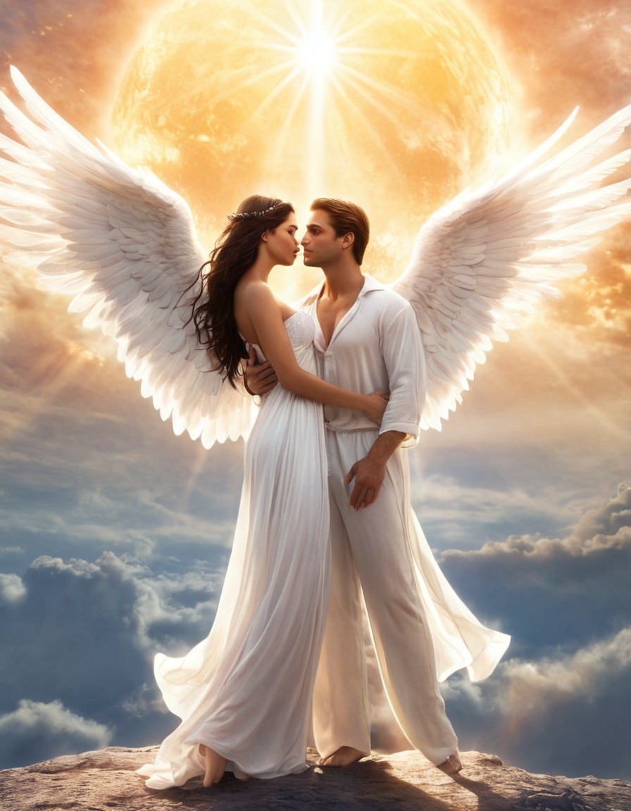 heaven, angels, lost loved ones, souls reuniting, embrace, afterlife, spirituality