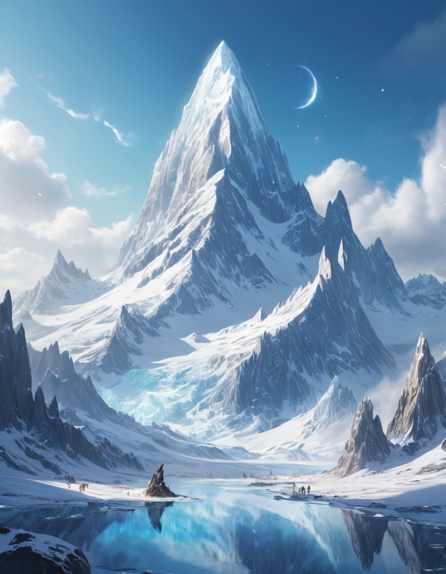 mountain, snow-capped, ice dragons, mythical yetis, fantastic