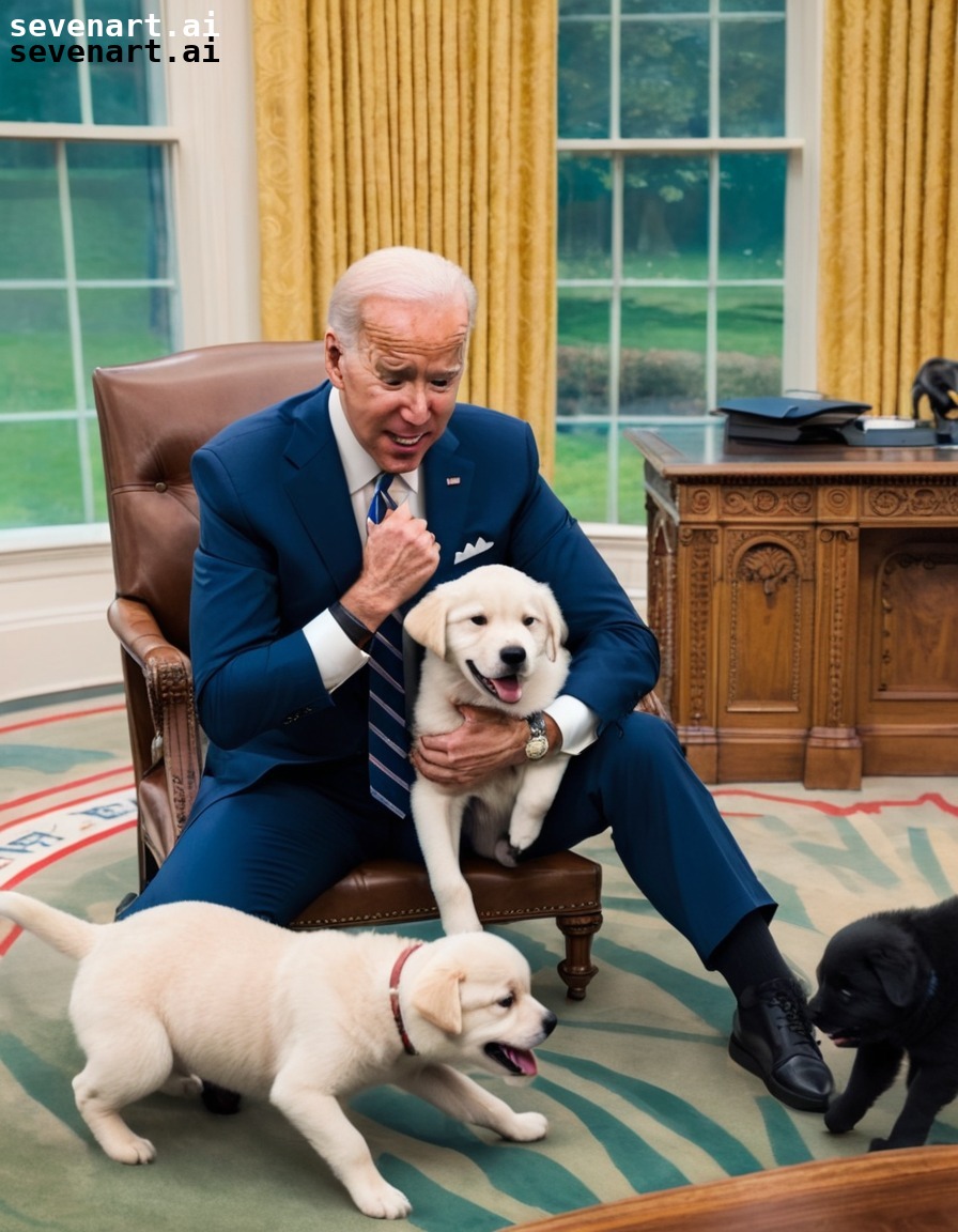 humorous, cartoon, joe biden, puppies, oval office, usa