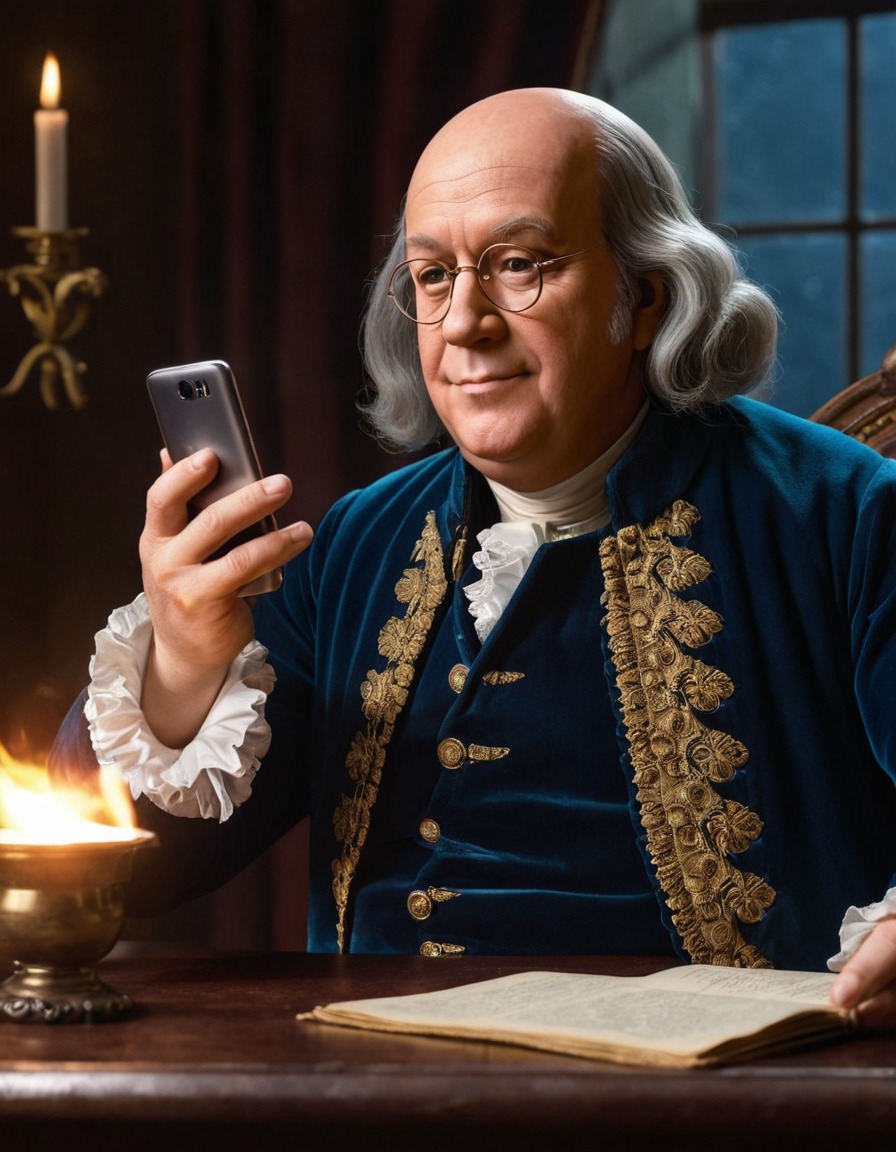 benjamin franklin, smartphone, historical figure, technology, communication