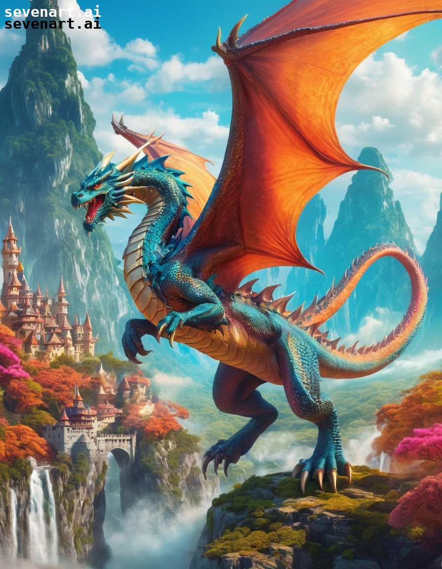 fantasy, dragon, majestic, landscape, vibrant