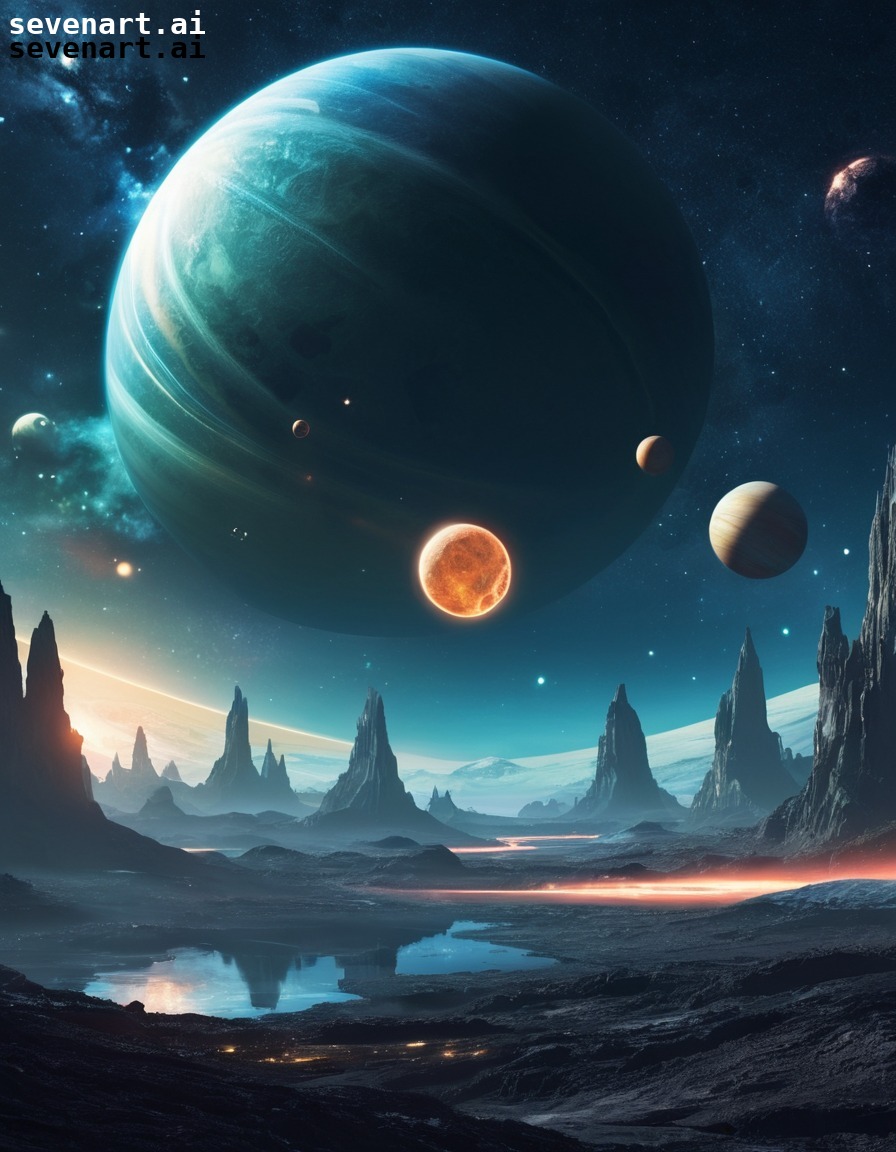 futuristic, space, planets, stars, swirling