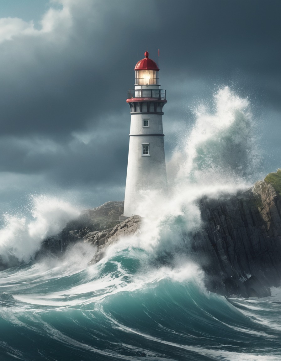 sea, waves, lighthouse, scenic, coastal