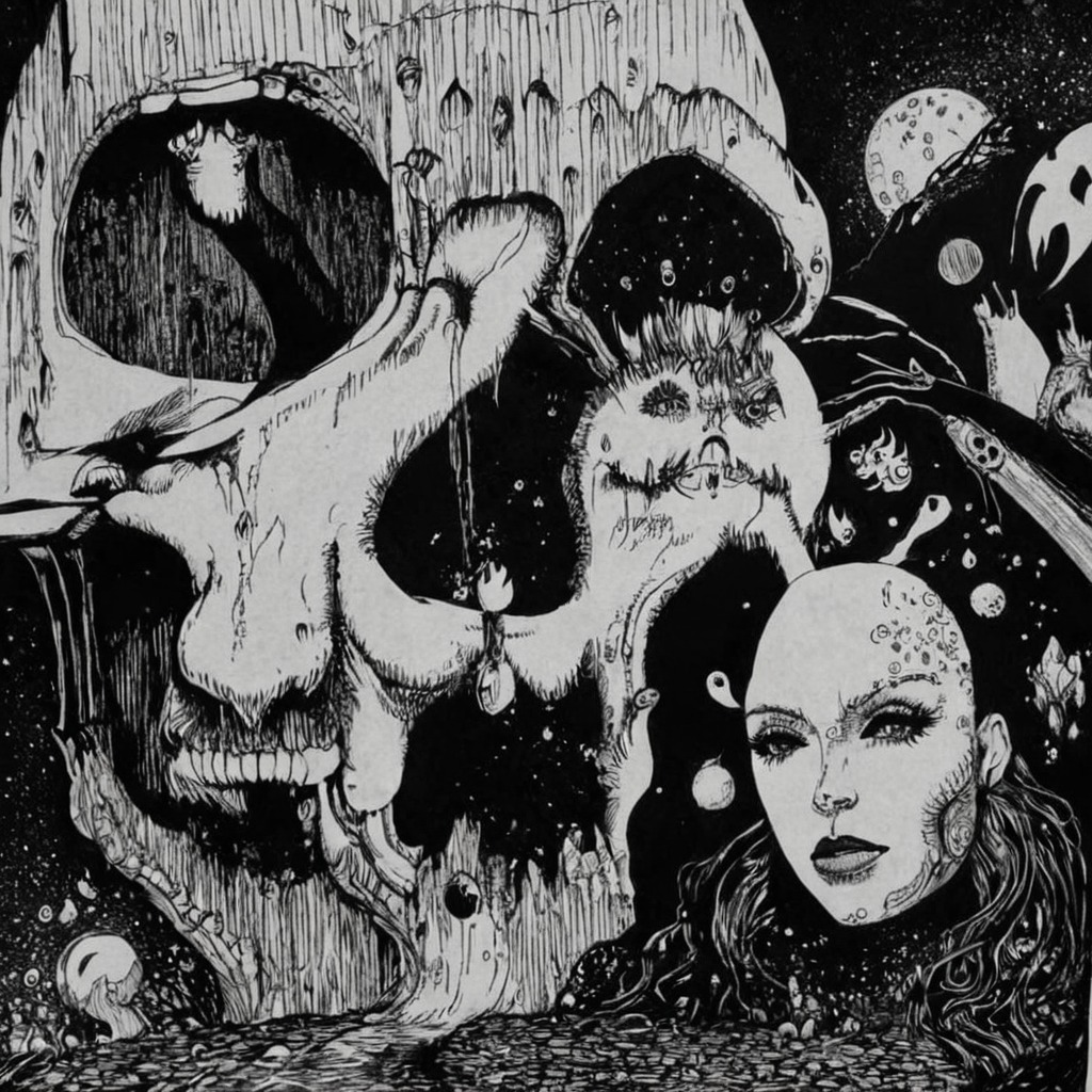 art, illustration, drawing, dark art, horror, fantasy, surreal, macabre, skull