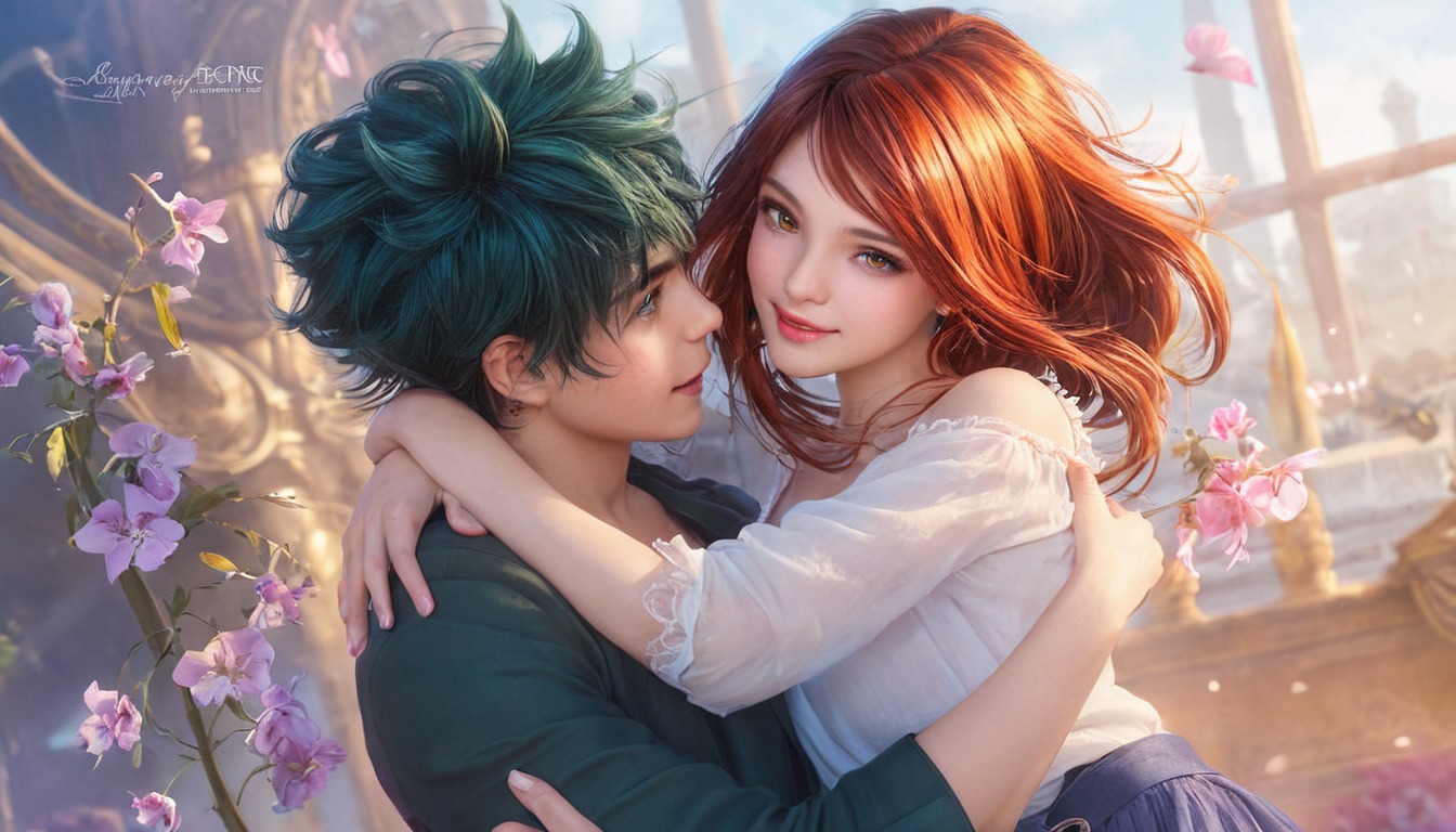 adorable, couple, cuddling, cutecouple, digitalart, embrace, peaceful, portrait, prettygirl, romance, romatic, coupleromance, midoriyaizuku, urarakaochako, izuocha, midoriyaxuraraka, aigenerated, midjourney, 726shsart, bnjacob