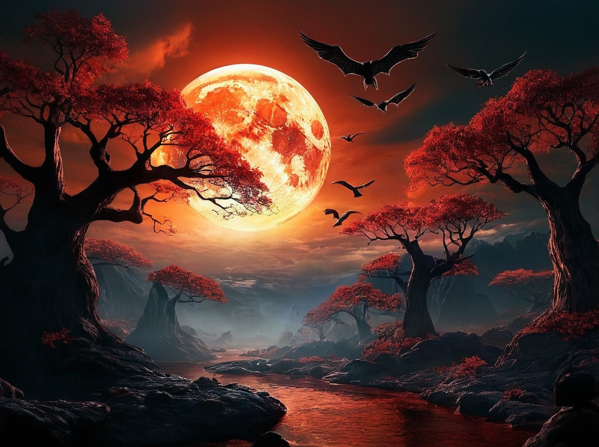 horror, wallpaper, halloween, vampire, spooky, bat, beautiful, blood, dailydeviation, epic, gnarly, landscape, landscapescenery, magic, moon, photoshop, river, tree, trees, battybats