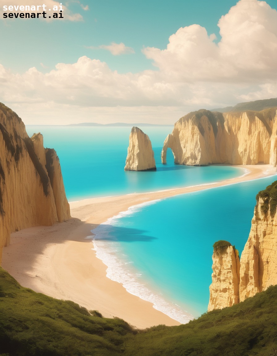 beach, cliffs, turquoise waters, serene, golden sands, nature