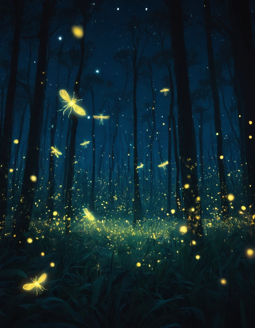 nature, fireflies, forest, magical, night