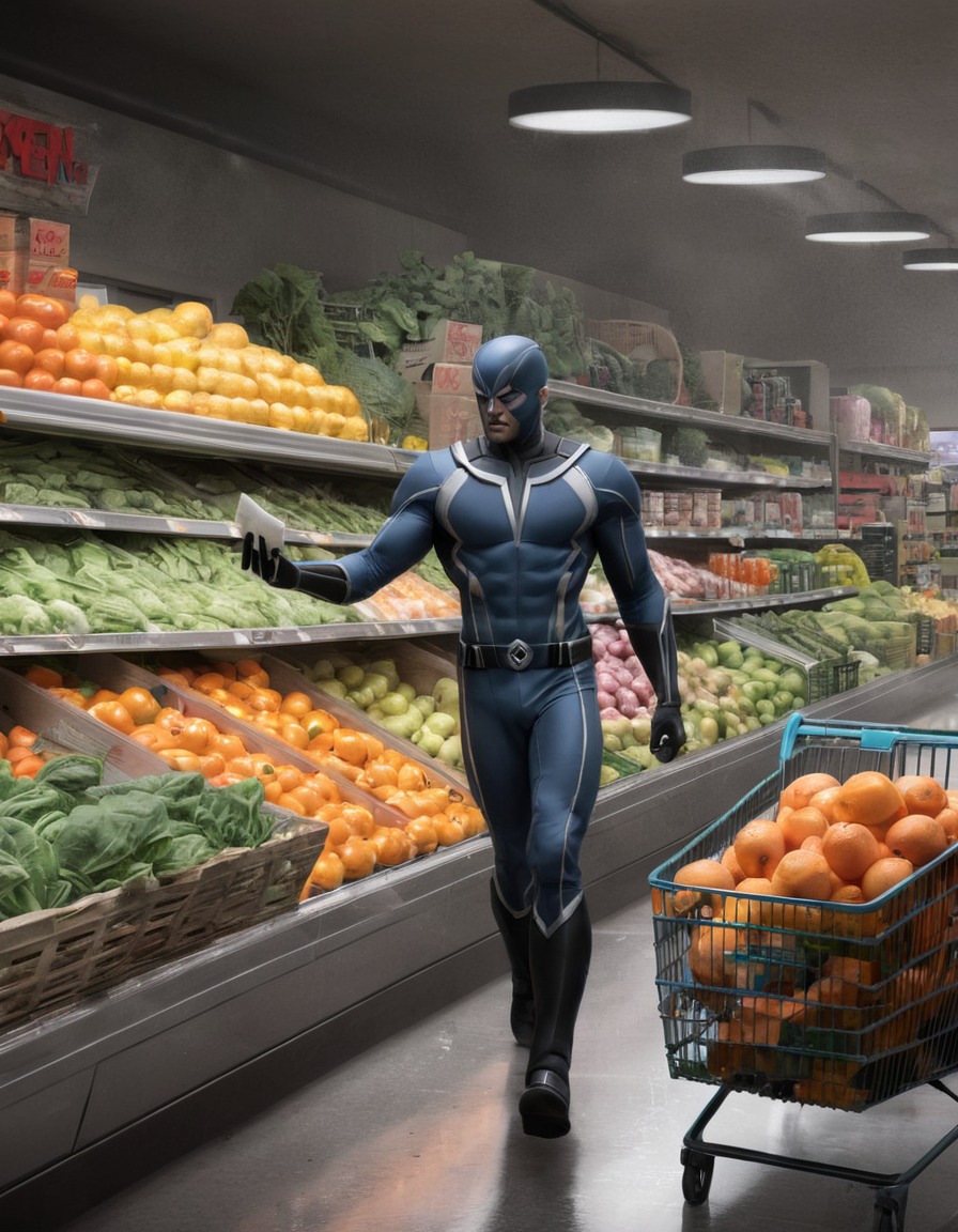 superhero, grocery shopping, storm, x-men, fresh produce, superheroine, bikini