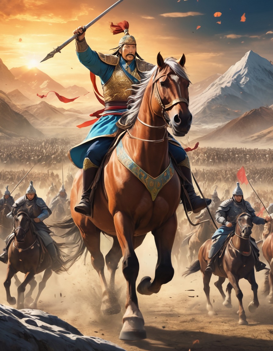 genghis khan, horse, leader, battle, warrior, anime