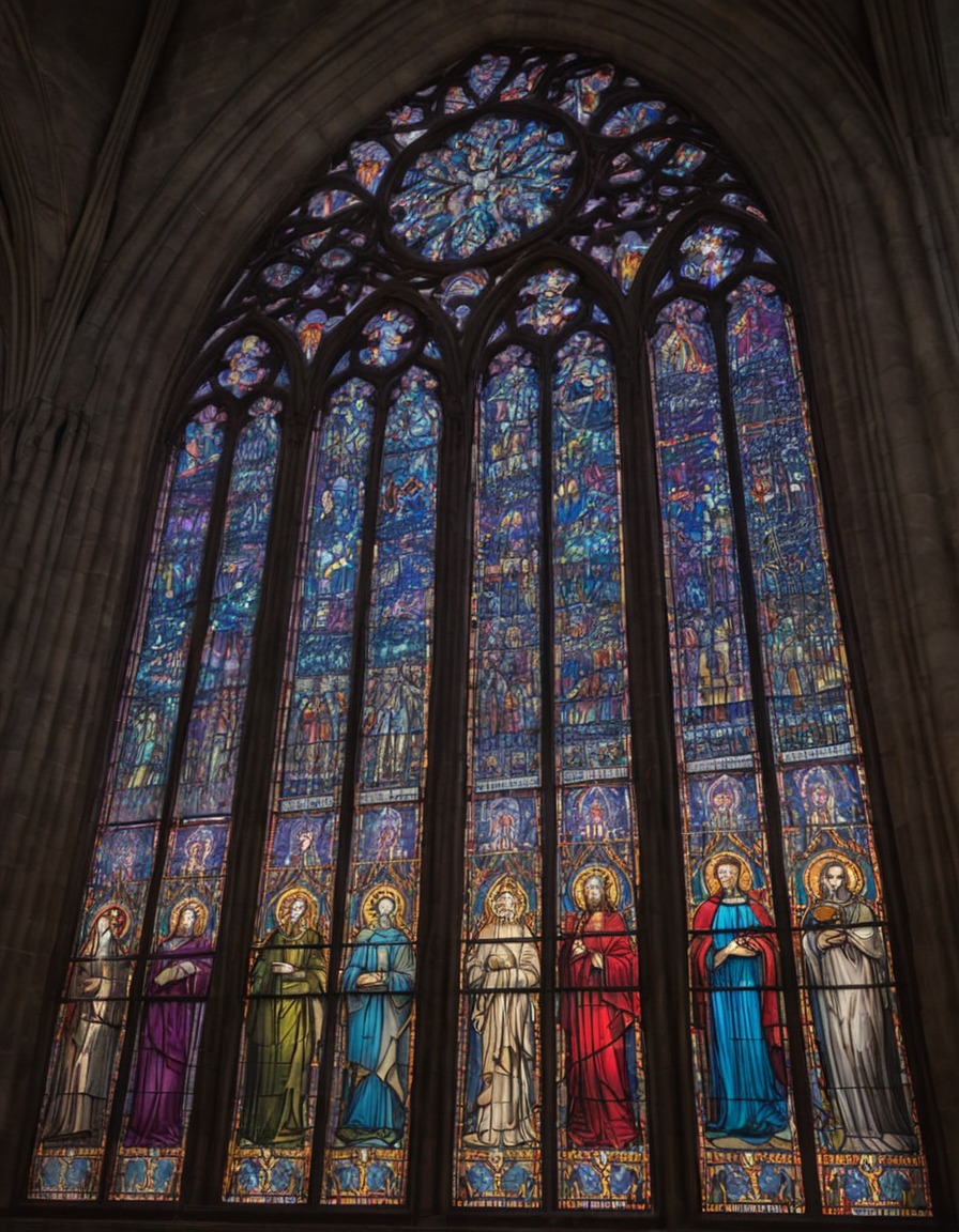 architecture, stained glass, cathedral, historic, detail