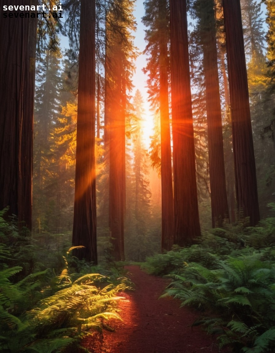 nature, sunrise, redwoods, landscape, photography