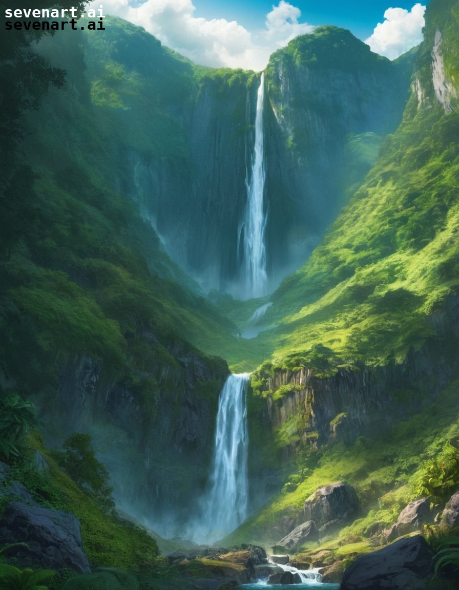 nature, landscape, waterfall, mountains, scenic landscape