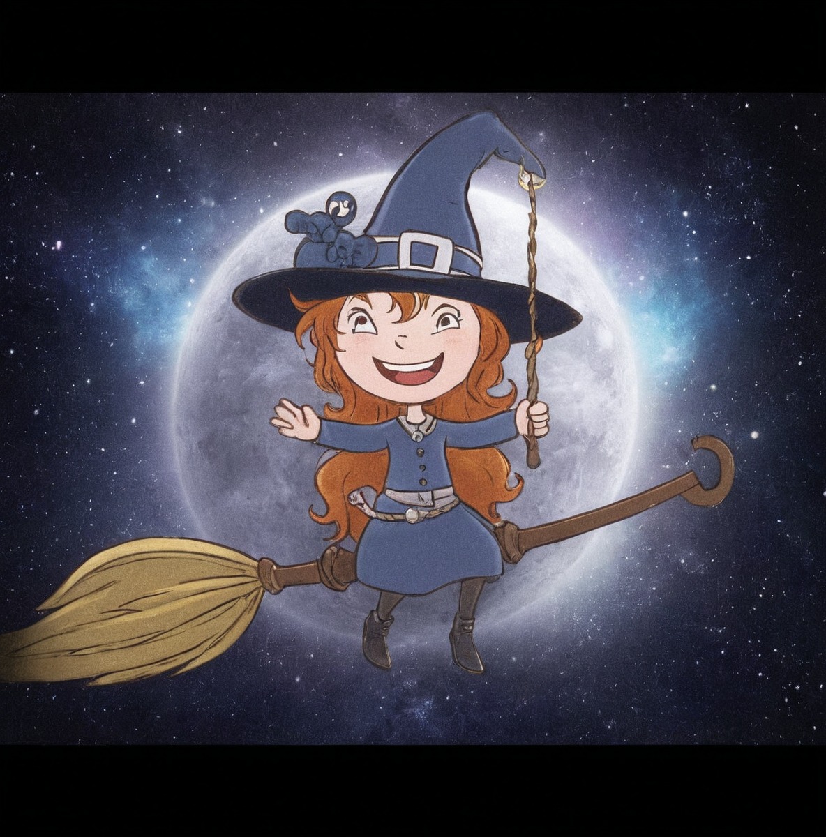 magic, disney, witch, digitalart, cartoon, halloween, digitalpainting, fairytale, bewitched, childrensillustration, ghost, glassesgirl, littlewitch, mice, mouse, redhair, sorcerer, witchhat, fliyingwitch