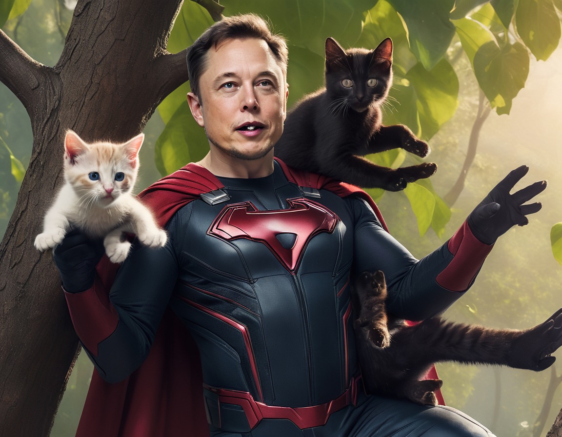 elon musk, superhero, kittens, rescue, lighthearted, elonmusk, musk