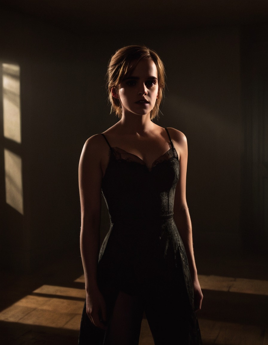 emma watson, actress, mysterious, shadow, dimly lit room