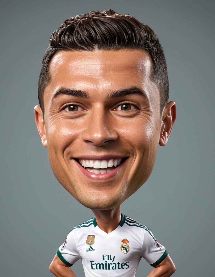 cristiano ronaldo, caricature, big head, crazy smile