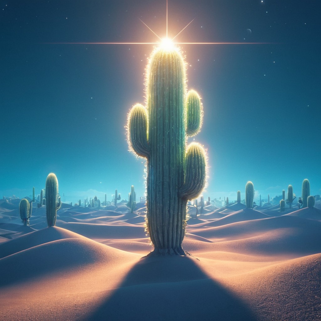 cactus, flowers, night, nightfall