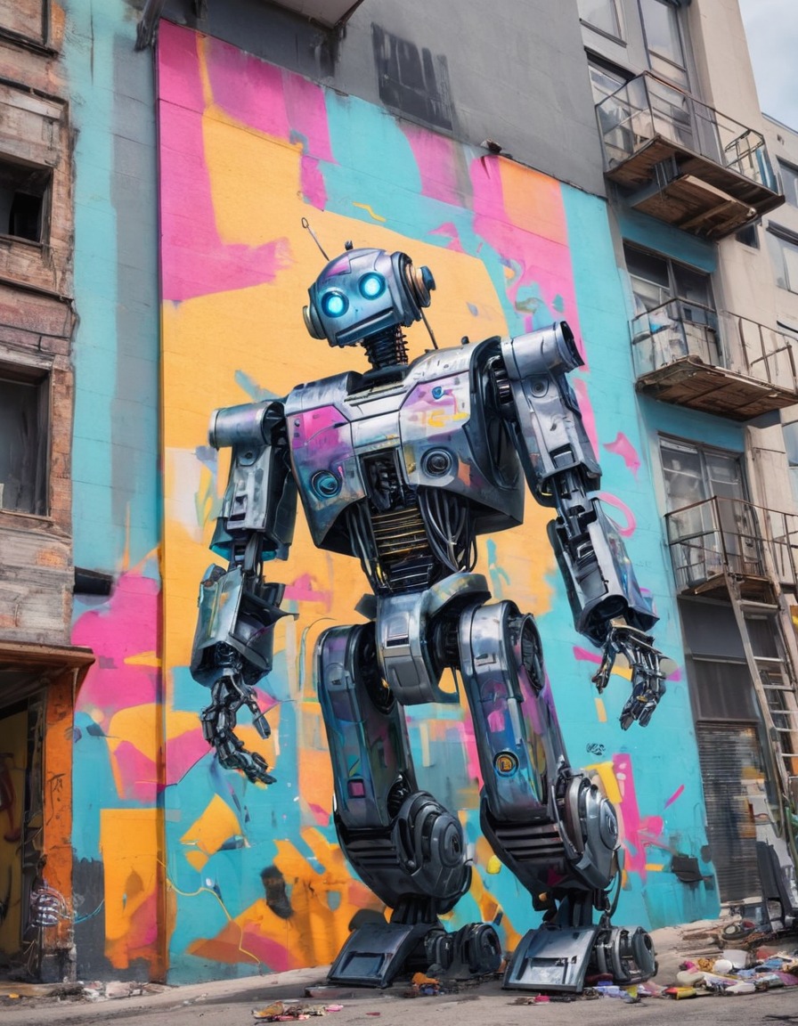 robot, artist, graffiti, street art, urban art, robots