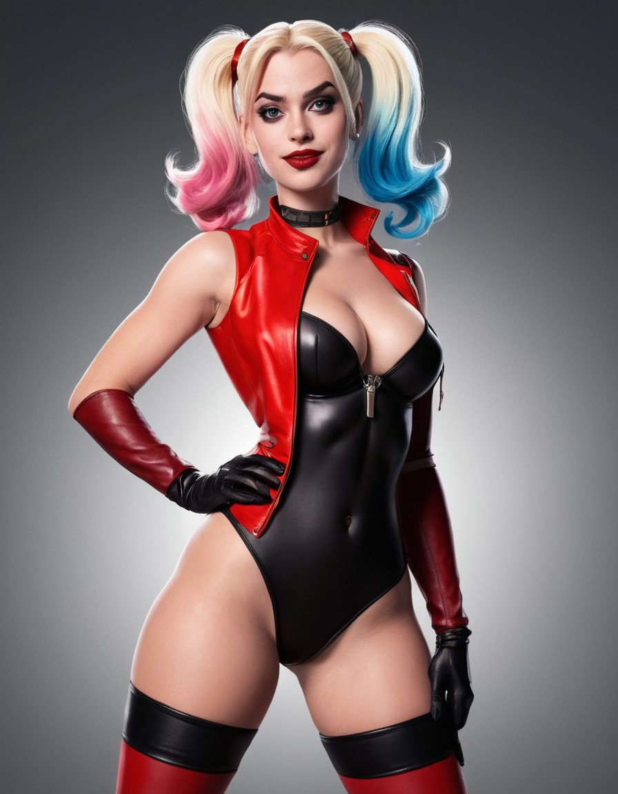 harley quinn, dc comics, antagonist, power, confidence, illustration, sexy, superhero, painted