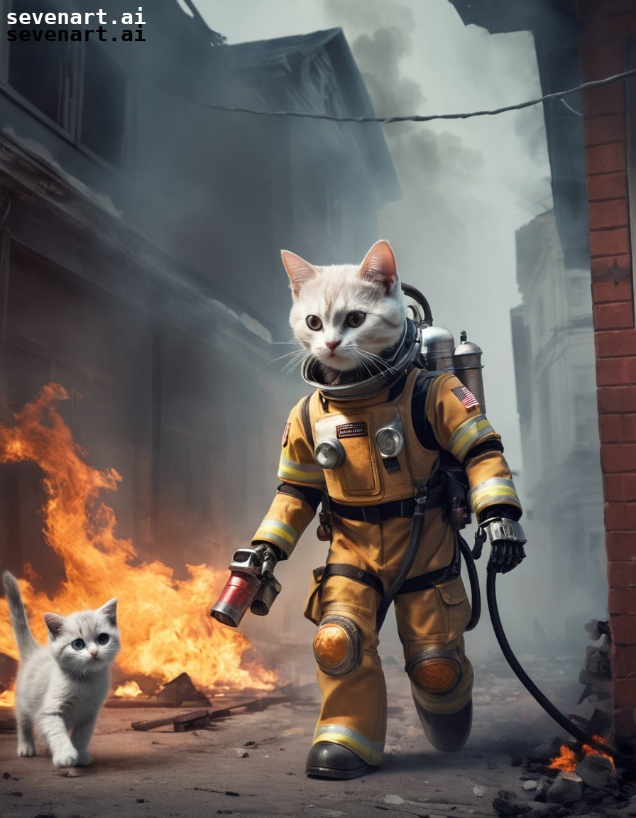 robot, firefighter, rescue, hero, kitten, robots