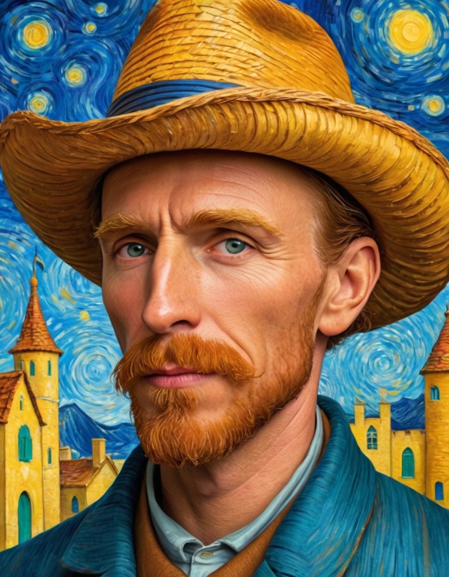 vincent van gogh, cartoon, whimsical, vibrant colors, caricature, funny