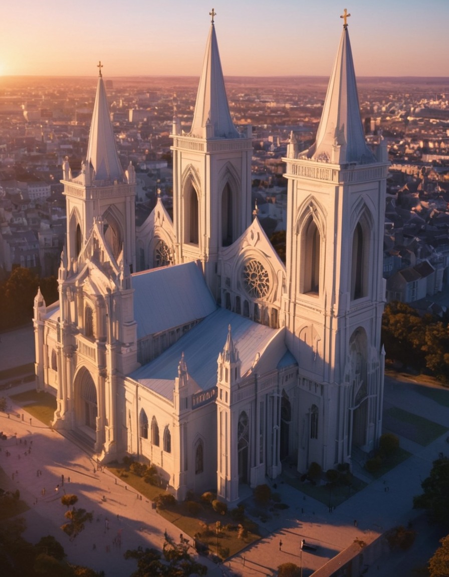 sunset, cathedral, architecture, shadows, ornate