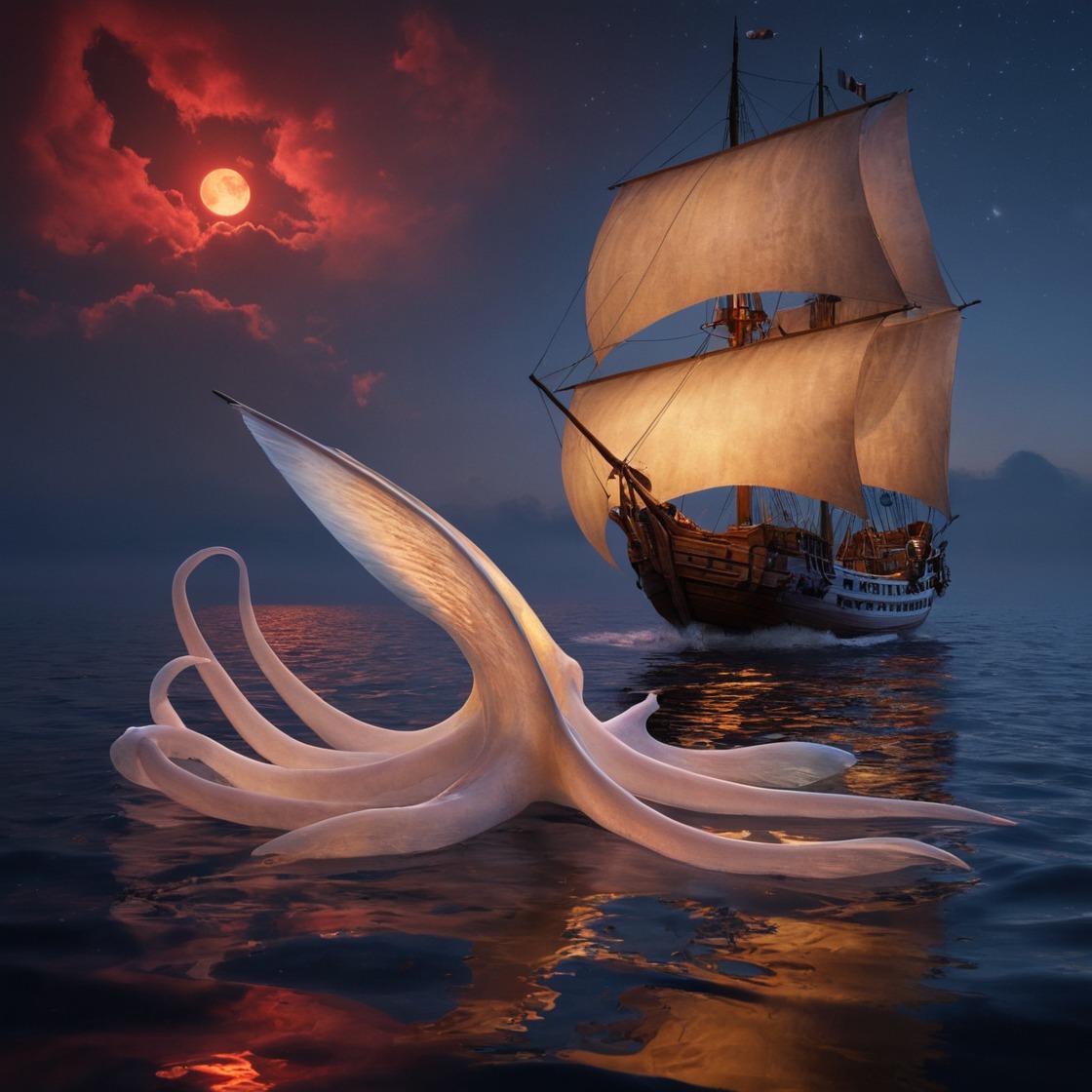 digitalart, fantasyart, sea, photomanipulation, surreal, boat, digitalpainting, fantasycharacter, horror, wallpaper, pirate, octopus, squid