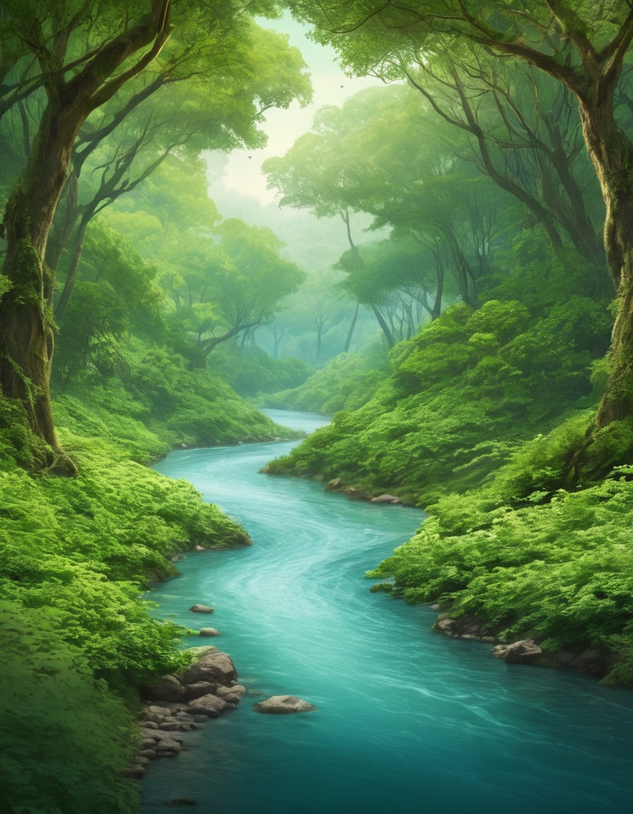 nature, river, forest, tranquil, peaceful