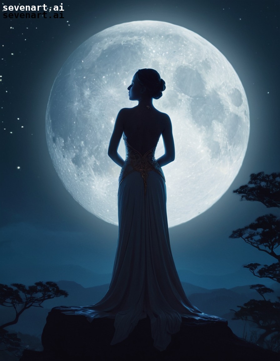 goddess, moonlight, silhouette, sensual, enchanting, woman