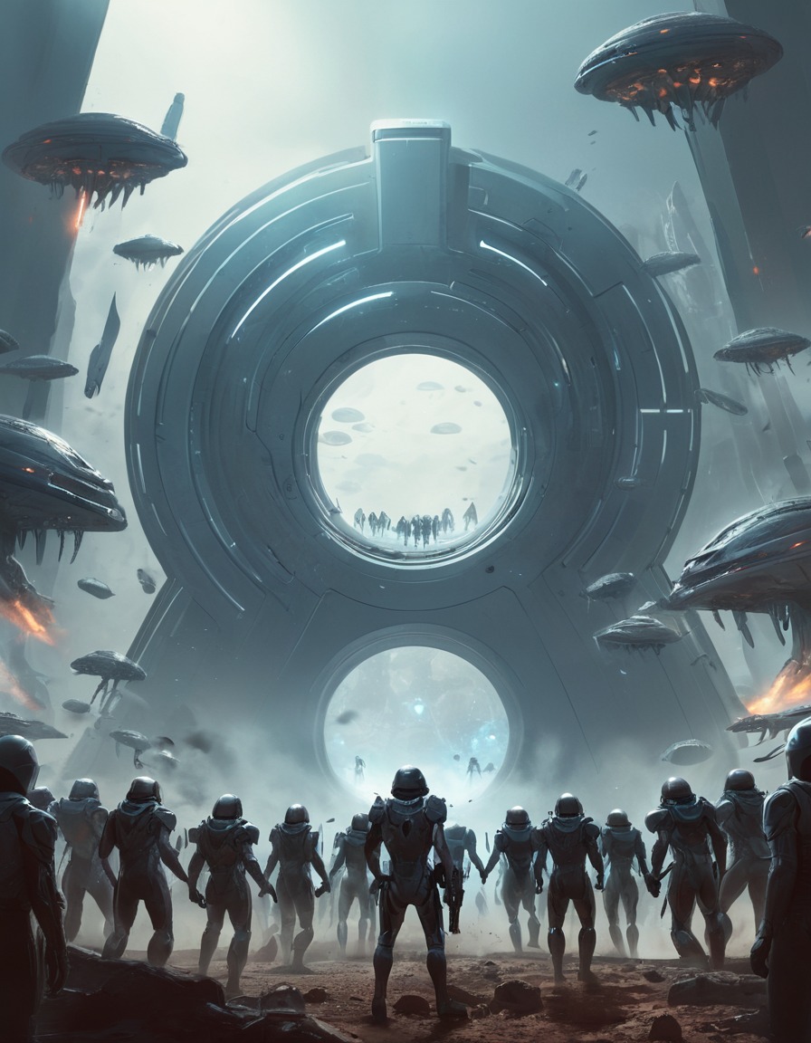 humans, futuristic, weapons, aliens, portal, three body problem, trisolaran